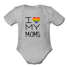 Load image into Gallery viewer, I Love My Moms Rainbow Pride Organic Short Sleeve Baby Bodysuit - heather gray
