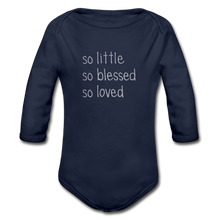 Load image into Gallery viewer, So Little So Blessed So Loved Organic Long Sleeve Baby Bodysuit - dark navy
